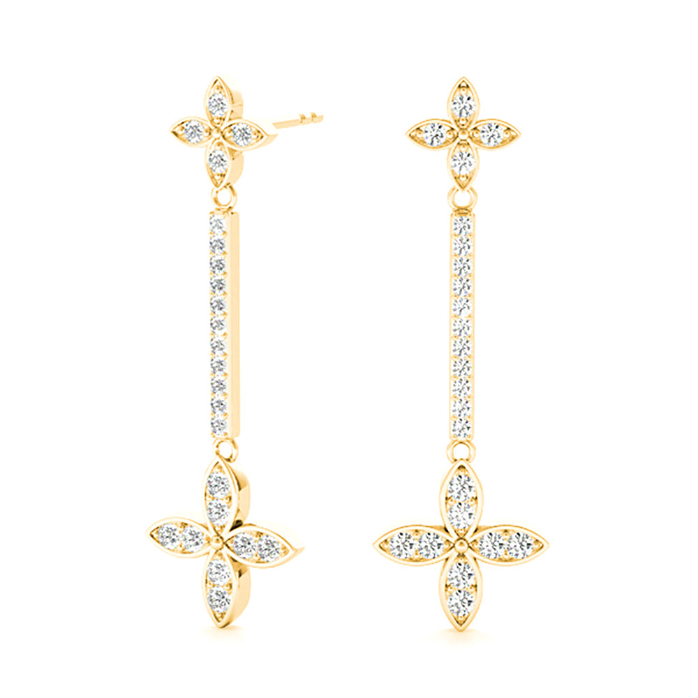 0.40 ctw Diamond Linear Drop Flower Earrings-VIRABYANI